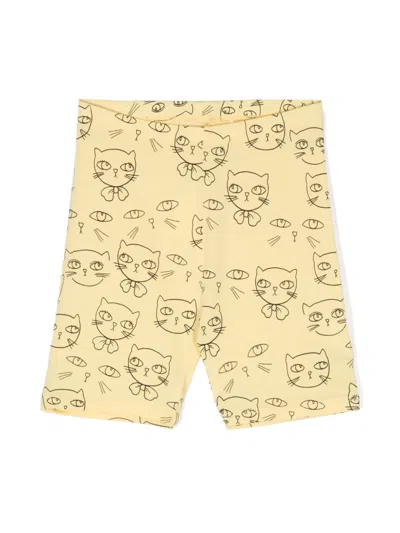Mini Rodini Kids' Cathletes Organic-cotton Shorts In Yellow