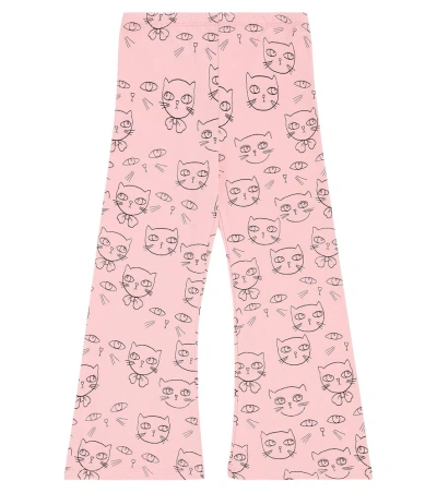 Mini Rodini Kids' Cathlethes棉质混纺喇叭运动裤 In Pink