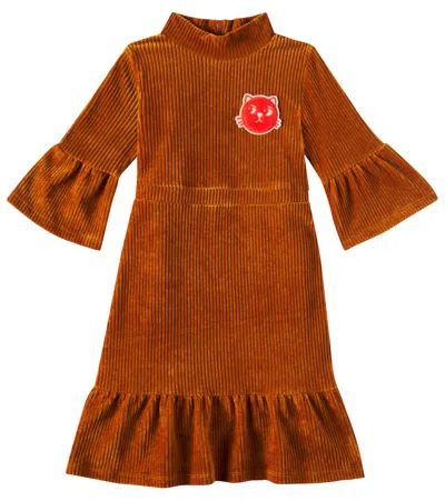 Mini Rodini Kids' Cats Cotton-blend Corduroy Dress In Brown