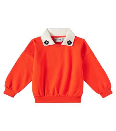Mini Rodini Kids' Besticktes Sweatshirt Cats Aus Baumwolle In Rot