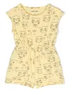 Mini Rodini Cats-print Cotton Romper In Yellow