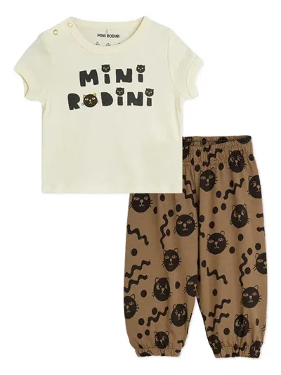 Mini Rodini Babies' Cats Tracksuit Set In White