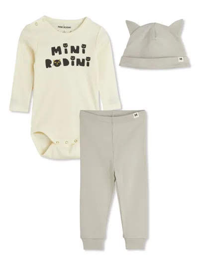 Mini Rodini Babies' Cats Trousers Set In Neutrals