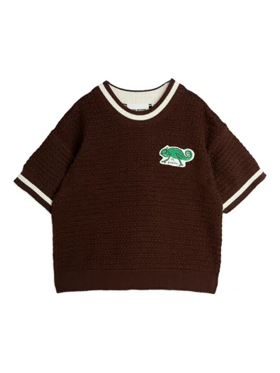 Mini Rodini Kids' Chameleon-appliqué T-shirt In Brown