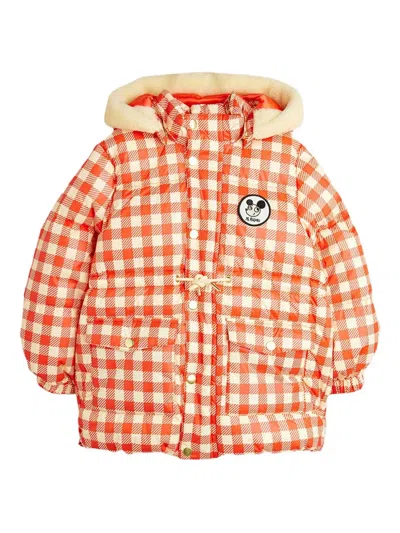 Mini Rodini Kids' Check-print Puffer Jacket In Orange