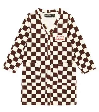 Mini Rodini Kids' Checked Cotton Terry Bathrobe In Brown
