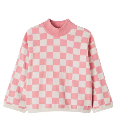 Mini Rodini Checked Knitted Cotton Sweater In Multicoloured