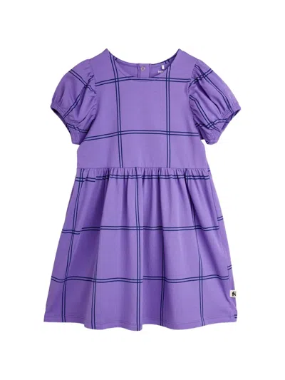 Mini Rodini Kids' Check-print Puffed-sleeve Dress In Purple