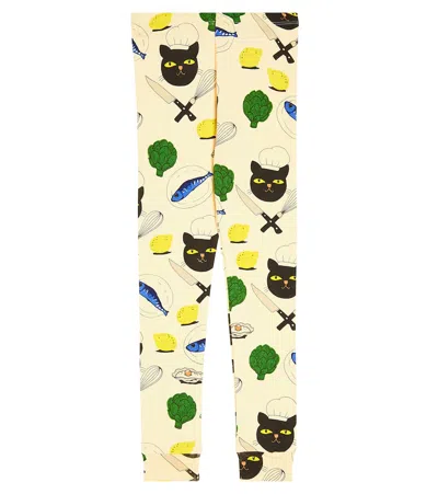 Mini Rodini Kids' Chef Cat Cotton Leggings In Multicoloured