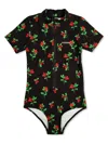 Mini Rodini Cherry Print Zip-up Swimsuit In Black
