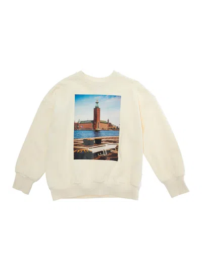 MINI RODINI CITY HALL WHITE CREWNECK SWEATSHIRT WITH MAXI PRINT ON THE FRONT IN COTTON BOY