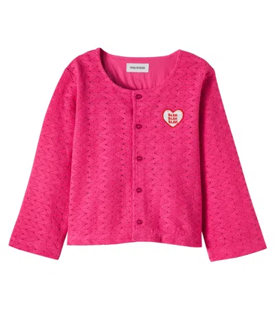Mini Rodini Crochet Cotton Cardigan In Pink
