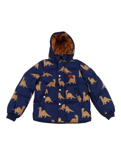 Mini Rodini Dinos Aop Hooded Puffer In Blue