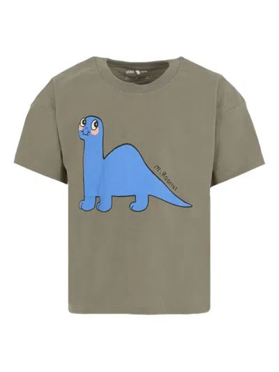 Mini Rodini Kids' Dinosaur-print Organic Cotton T-shirt In Gray