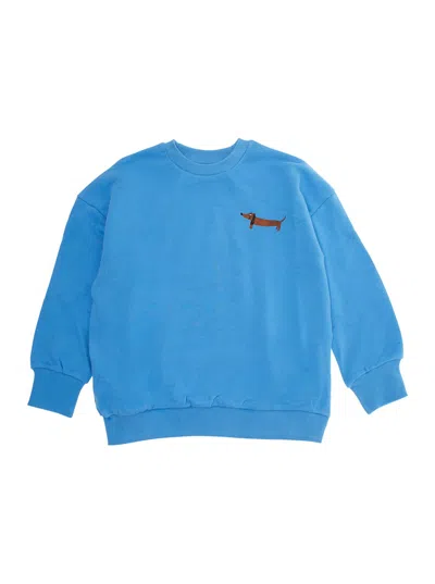 MINI RODINI LIGHT BLUE CREWNECK SWEATSHIRT WITH PRINT ON THE FRONT IN COTTON BABY