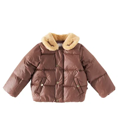 Mini Rodini Kids' Dog Embroidered Puffer Jacket In Brown