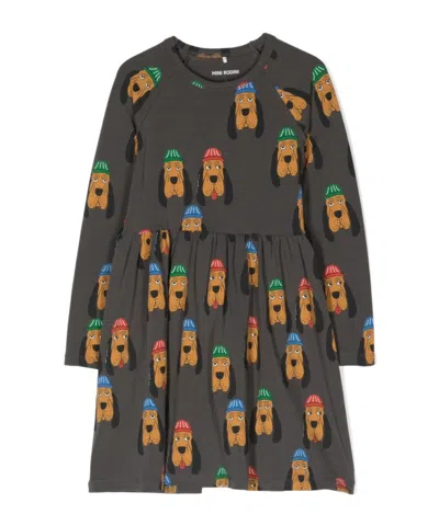 Mini Rodini Kids' Dog-print Long-sleeve Midi Dress In Black