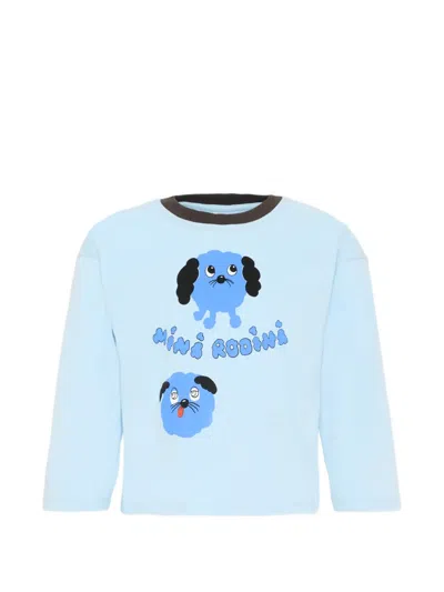 Mini Rodini Kids' Dog-print Long-sleeved T-shirt In Blue