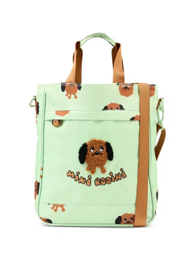 Mini Rodini Kids' Dog-print Tote Bag In Green