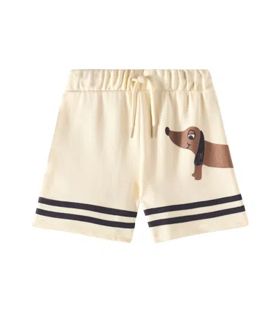 Mini Rodini Kids' Dog Printed Cotton Bermuda Shorts In Beige