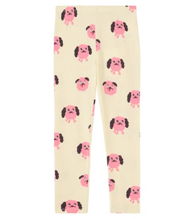Mini Rodini Kids' Doggies Printed Cotton-blend Leggings In Neutral