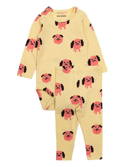 Mini Rodini Babies' Doggies Printed Trouser Set In Yellow