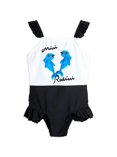 MINI RODINI DOLPHIN-PRINT RUFFLED SWIMSUIT