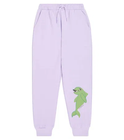 Mini Rodini Kids' Dolphin Printed Cotton Sweatpants In Purple