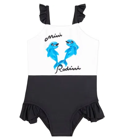 Mini Rodini Kids' Dolphins Ruffled Swimsuit In Multicoloured