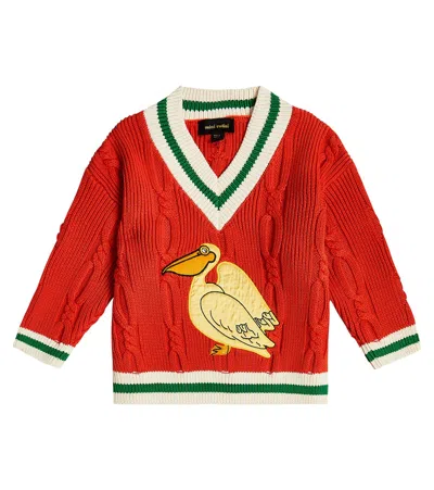 Mini Rodini Kids' Embroidered Cotton-knit Sweater In Red