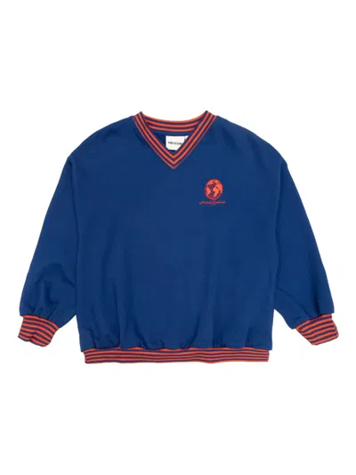 Mini Rodini Kids' Embroidered-detail V-neck Sweatshirt In Blue