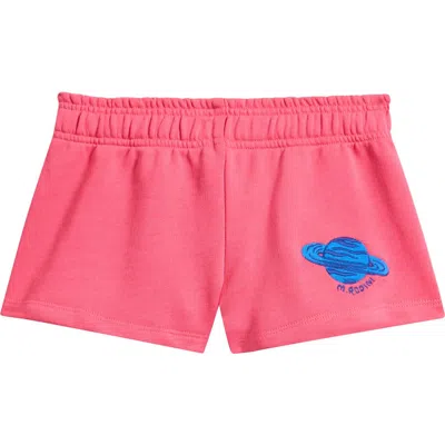Mini Rodini Babies'  Embroidered Planet Organic Cotton Sweat Shorts In Pink