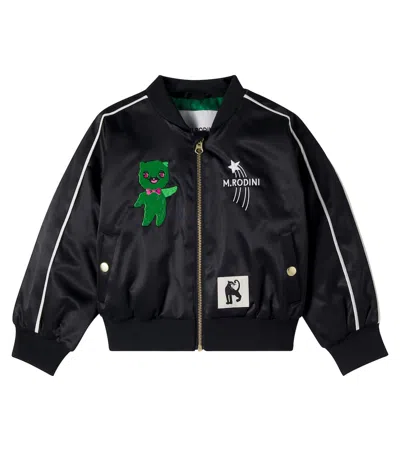 Mini Rodini Kids' Embroidered Satin Varsity Jacket In Black
