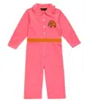 Mini Rodini Embroidered Velour Jumpsuit In Pink