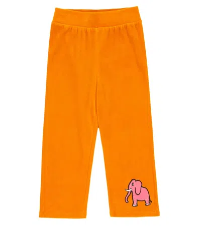 Mini Rodini Kids' Embroidered Velour Sweatpants In Orange
