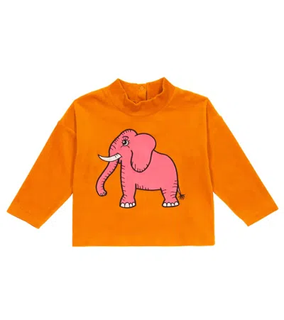 Mini Rodini Kids' Embroidered Velour Sweatshirt In Orange