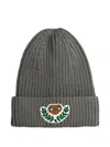 Mini Rodini E.t-embroidered Ribbed Beanie Hat In Gray