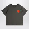 Mini Rodini Faded Black T-shirt With Heart Embroidery And Arrow
