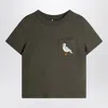 Mini Rodini Faded Black T-shirt With Seagull Embroidery In Black