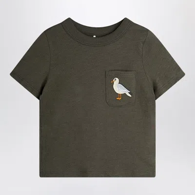 Mini Rodini Faded Black T-shirt With Seagull Embroidery