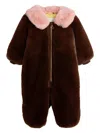 Mini Rodini Faux-fur Romper In Brown