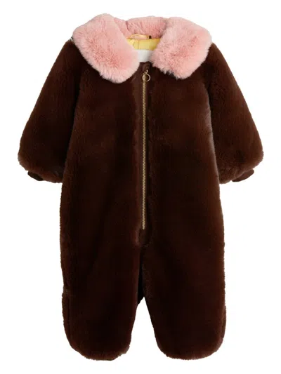 Mini Rodini Babies' Faux-fur Romper In Brown