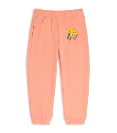Mini Rodini Kids' Fleece Alpine Flower-embroidered Sweatpants In Orange