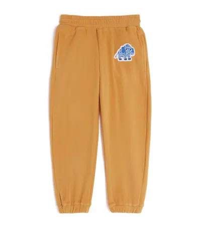 Mini Rodini Kids' Fleece Mammoth-patch Sweatpants In Yellow