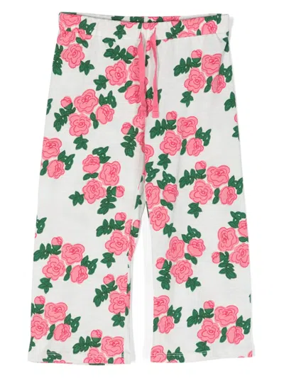 Mini Rodini Kids' Floral-print Cotton Trousers In Pink