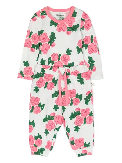 Mini Rodini Babies' Floral-print Crew-neck Body In White