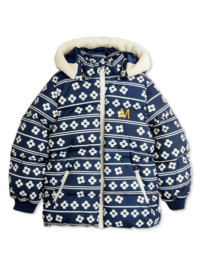 Mini Rodini Kids' Hooded Recycled Poly Puffer Down Jacket In Blue