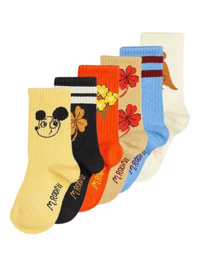 Mini Rodini Kids' Floral Print Socks (pack Of Six) In Multi