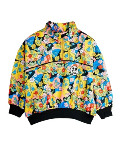 Mini Rodini Kids'  Floral Print Zip Sweater In Yellow