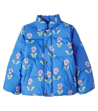 Mini Rodini Floral Puffer Jacket In Blue